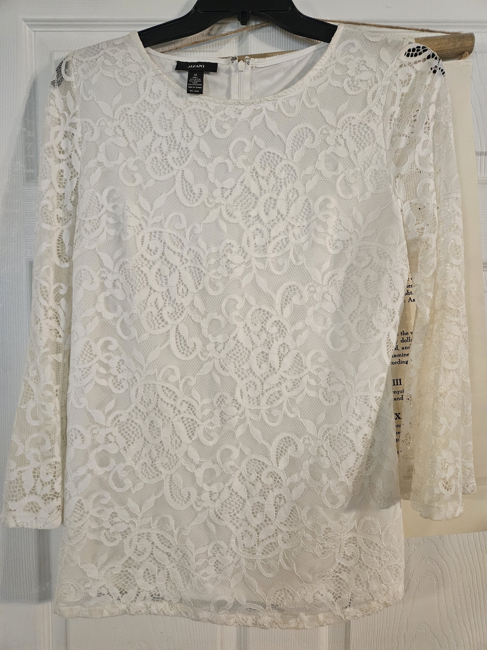 Alfani Ivory Floral Lace Long Sleeve Top
